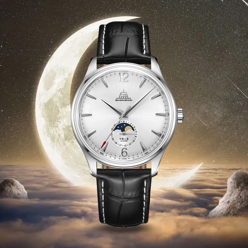 Shanghai Pioneer 39mm Watch - Moonphase Silver (Special Edition)