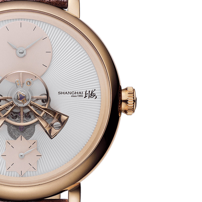 Shanghai Celestial Dome 40mm Watch - White Dial & Brown Stripe
