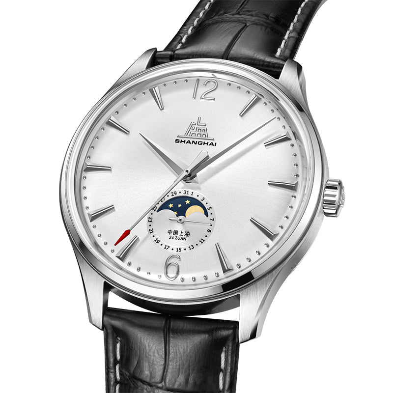Shanghai Pioneer 39mm Watch - Moonphase Silver (Special Edition)