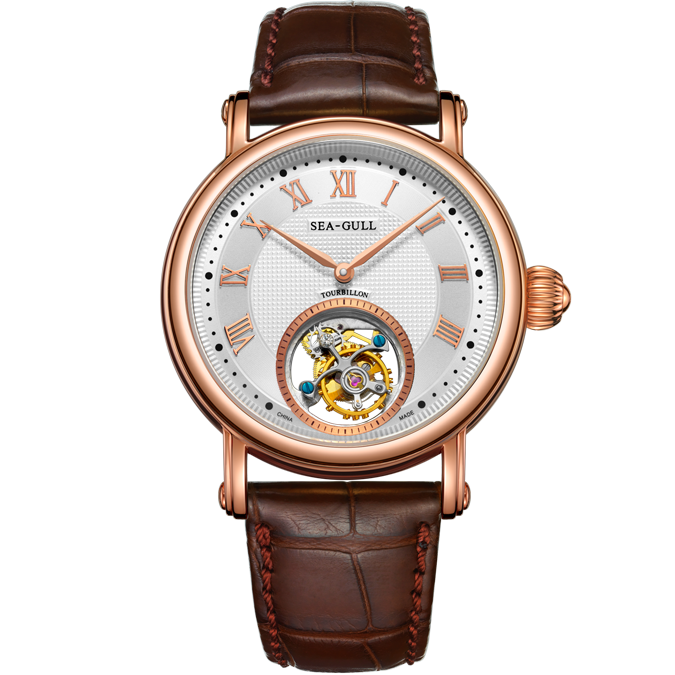 Seagull Watch 18K Rose Gold Off center Tourbillon Watch 40mm
