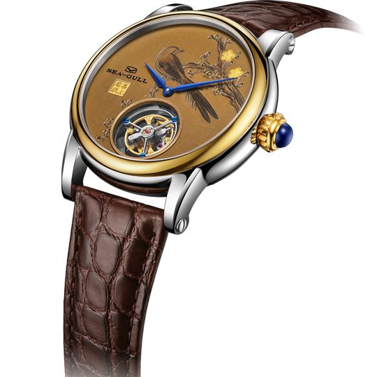 Montre Mouette | Montre à tourbillon cloisonné avec sculpture en cuivre du patrimoine culturel immatériel 43 mm