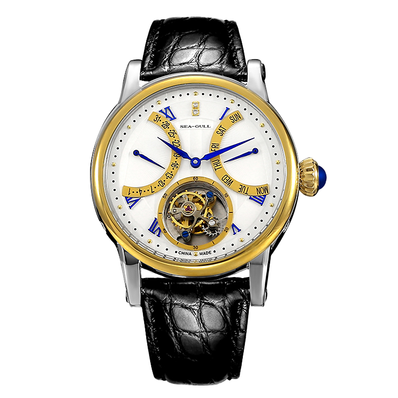 Seagull 24k Gold Bezel Tourbillon Watch 43mm