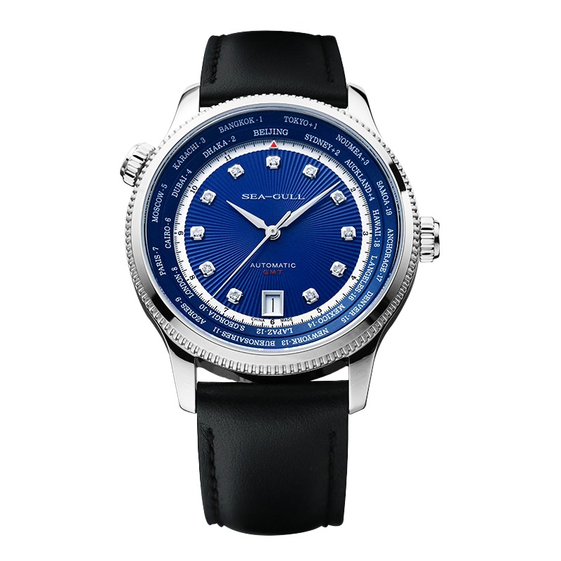 Montre heure mondiale Seagull sertie de diamants 41 mm