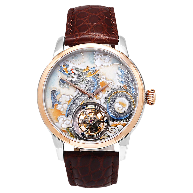 Seagull 18k Gold Dragon Cloisonné Enamel Dial Tourbillon Watch