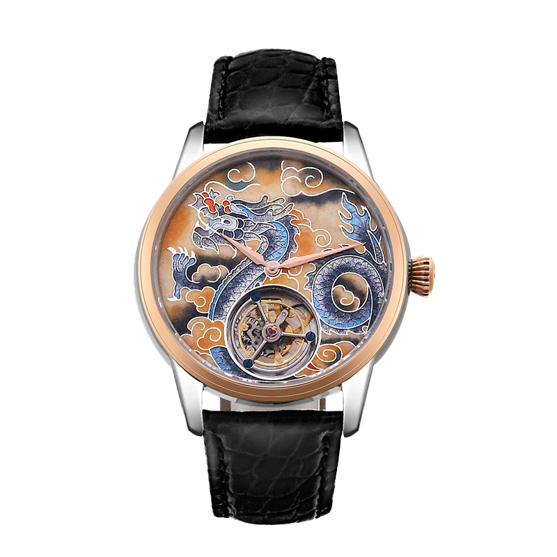 Seagull 18k Gold Dragon Cloisonné Enamel Dial Tourbillon Watch