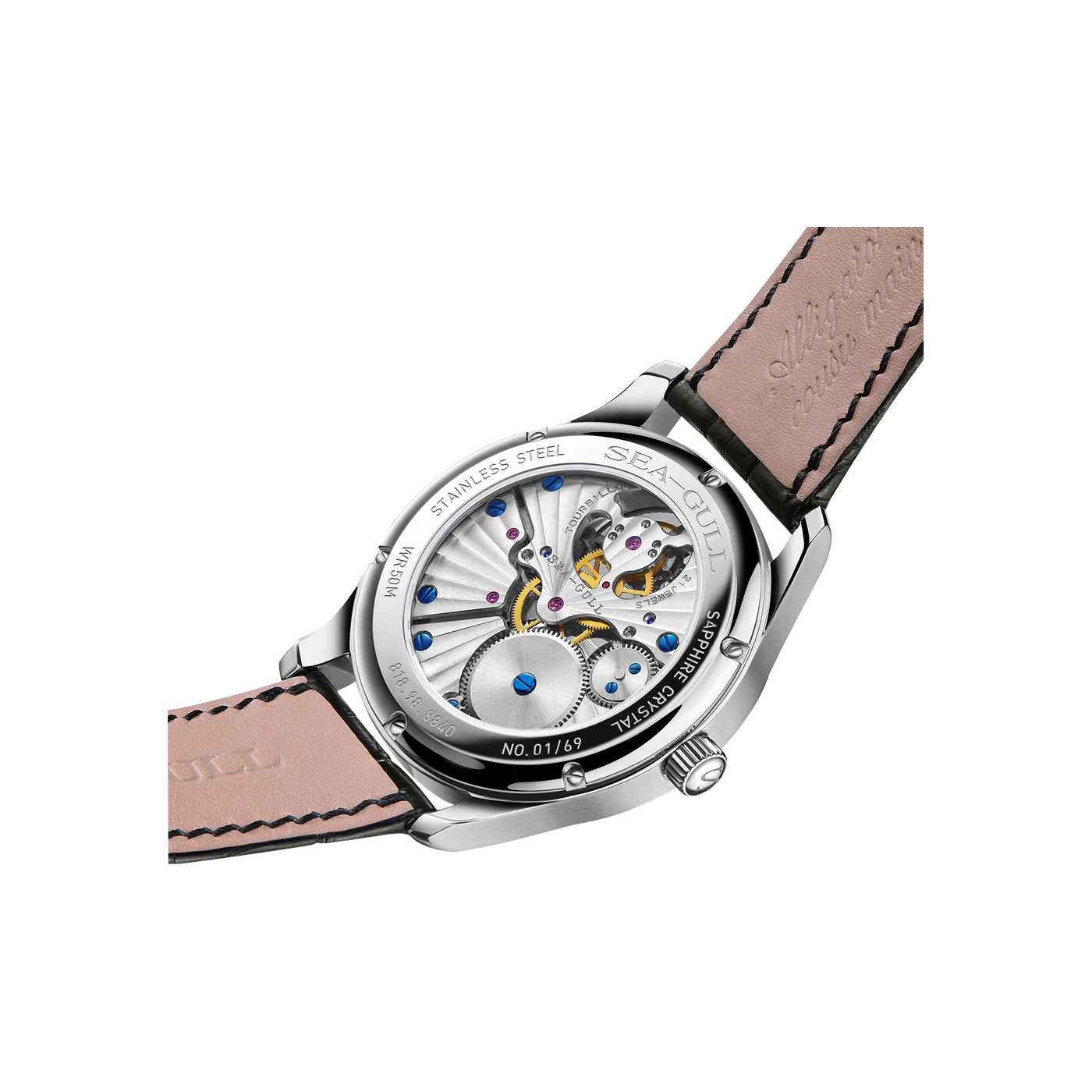 Montre Tourbillon Seagull en or 24 carats à motif dragon damasquiné 41 mm