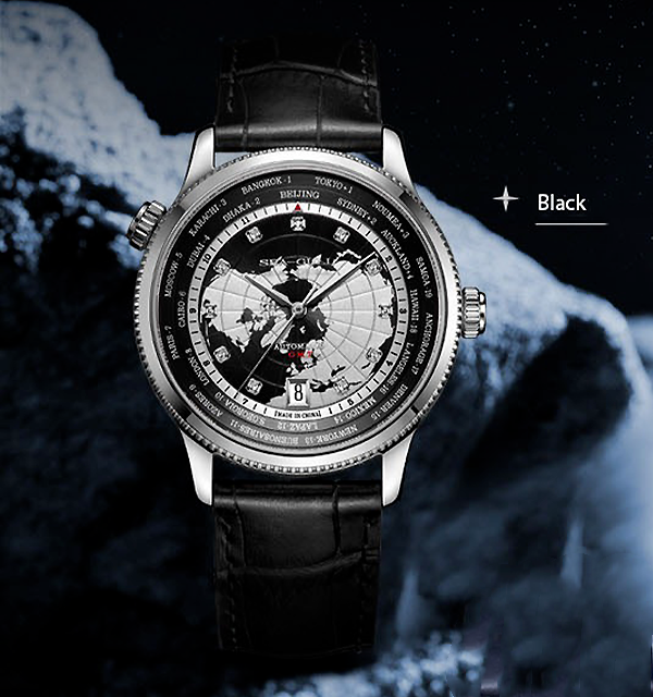 Montre Seagull à heure mondiale pour voyageur globe-trotter