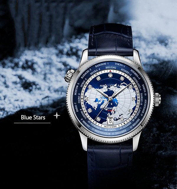 Montre Seagull à heure mondiale pour voyageur globe-trotter
