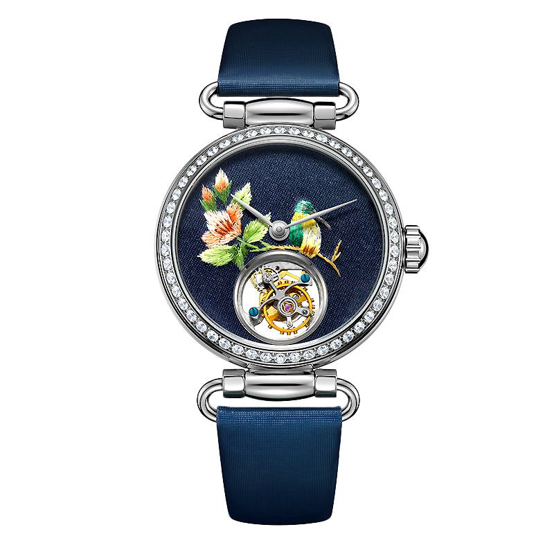 Seagull Embroidery Dial Off-center Tourbillon Watch 39mm