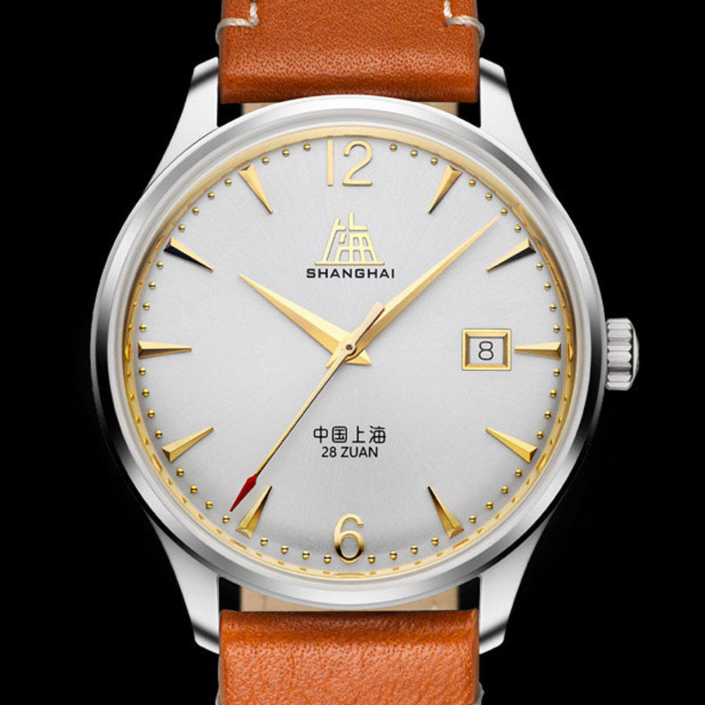 Shanghai 50s 39mm Watch - Orange Strap & White Dial