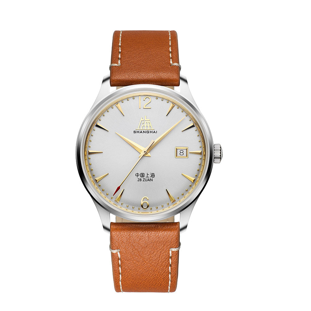 Shanghai 50s 39mm Watch - Orange Strap & White Dial